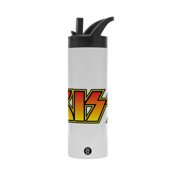 KISS, Metallic thermos bottle with straw & handle, stainless steel (Stainless steel 304), double-walled, 600ml.