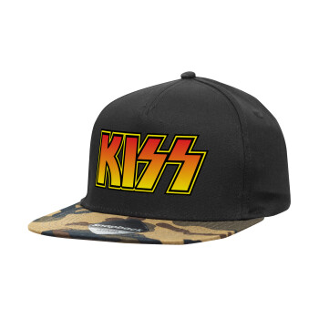 KISS, Καπέλο Ενηλίκων Flat Snapback Μαύρο/Παραλλαγή, (100% ΒΑΜΒΑΚΕΡΟ TWILL, ΕΝΗΛΙΚΩΝ, UNISEX, ONE SIZE)