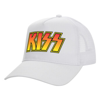 KISS, Structured Trucker Adult Hat, with Mesh, WHITE (100% COTTON, ADULT, UNISEX, ONE SIZE)