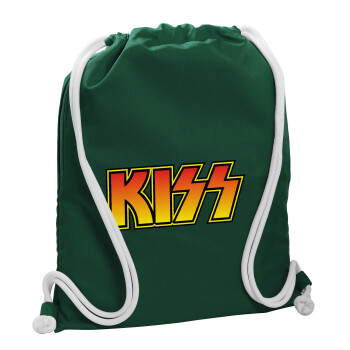KISS, Τσάντα πλάτης πουγκί GYMBAG BOTTLE GREEN, με τσέπη (40x48cm) & χονδρά λευκά κορδόνια