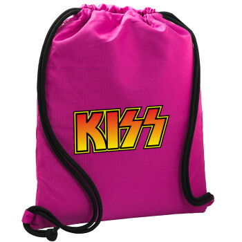 KISS, Τσάντα πλάτης πουγκί GYMBAG Φούξια, με τσέπη (40x48cm) & χονδρά κορδόνια