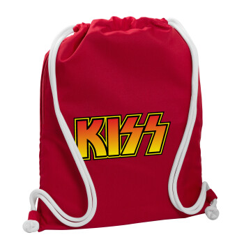 KISS, Τσάντα πλάτης πουγκί GYMBAG Κόκκινη, με τσέπη (40x48cm) & χονδρά κορδόνια