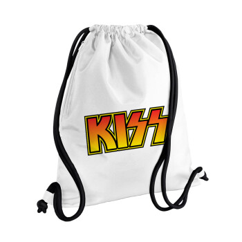 KISS, Τσάντα πλάτης πουγκί GYMBAG λευκή, με τσέπη (40x48cm) & χονδρά κορδόνια