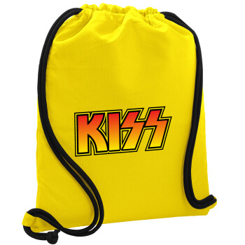 KISS, Τσάντα πλάτης πουγκί GYMBAG Κίτρινη, με τσέπη (40x48cm) & χονδρά κορδόνια