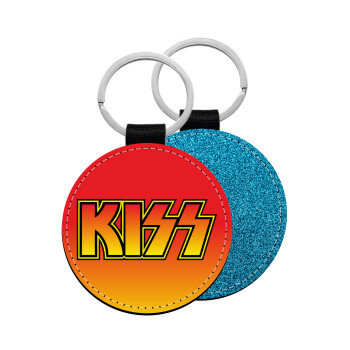 KISS, Μπρελόκ Δερματίνη, στρογγυλό ΜΠΛΕ (5cm)