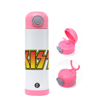 KISS, Children's hot water bottle, stainless steel, with safety straw, PINK (500ml)