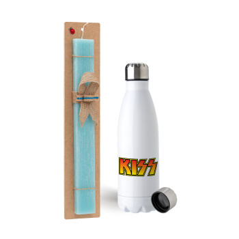 KISS, Πασχαλινή Λαμπάδα με μεταλλικό παγούρι ανοξείδωτο (750ml) & κερί αρωματικό πλακέ (30cm) (ΤΙΡΚΟΥΑΖ)