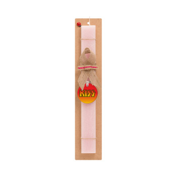 KISS, Πασχαλινό Σετ, ξύλινο μπρελόκ & πασχαλινή λαμπάδα αρωματική πλακέ (30cm) (ΡΟΖ)