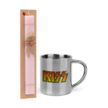 KISS, Πασχαλινό Σετ, μεταλλική κούπα θερμό (300ml) & πασχαλινή λαμπάδα αρωματική πλακέ (30cm) (ΡΟΖ)