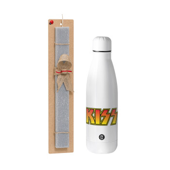 KISS, Πασχαλινό Σετ, μεταλλικό παγούρι Inox (700ml) & πασχαλινή λαμπάδα αρωματική πλακέ (30cm) (ΓΚΡΙ)