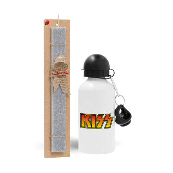 KISS, Easter Set, metallic aluminum water bottle (500ml) & aromatic flat Easter candle (30cm) (GRAY)