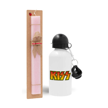 KISS, Πασχαλινό Σετ, παγούρι μεταλλικό αλουμινίου (500ml) & πασχαλινή λαμπάδα αρωματική πλακέ (30cm) (ΡΟΖ)