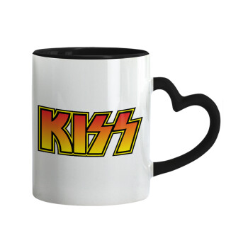 KISS, Mug heart black handle, ceramic, 330ml