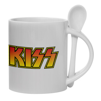 KISS, Ceramic coffee mug with Spoon, 330ml (1pcs)