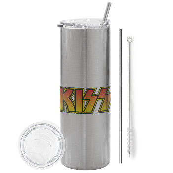 KISS, Tumbler stainless steel Silver 600ml, with metal straw & cleaning brush