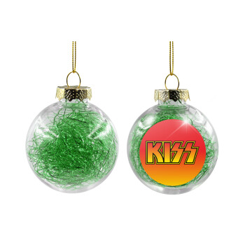 KISS, Transparent Christmas tree ball ornament with green filling 8cm