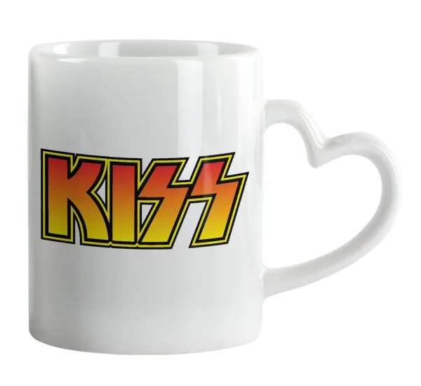 KISS — Κούπα καρδιά χερούλι λευκή, κεραμική, 330ml