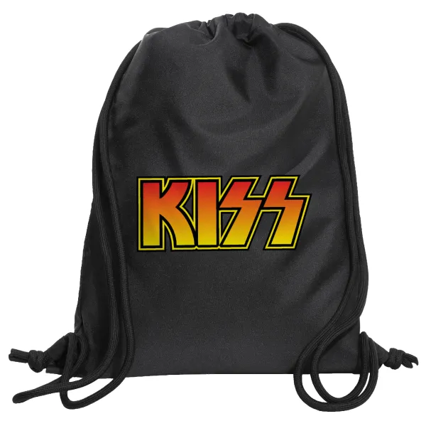 KISS — Τσάντα πλάτης πουγκί GYMBAG Μαύρη, με τσέπη (40x48cm) & χονδρά κορδόνια