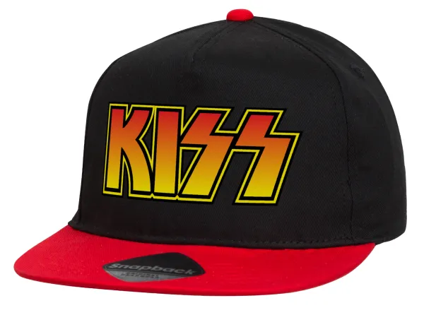 KISS — Flat Snapback Hat, Black/Red (100% COTTON, UNISEX, ONE SIZE)