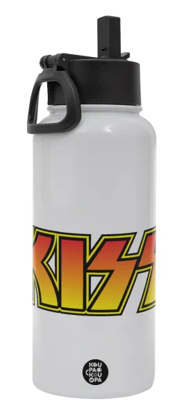 KISS — Μεταλλικό παγούρι θερμός Λευκό με καλαμάκι και χερούλι (Stainless steel), διπλού τοιχώματος, 950ml