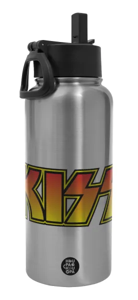 KISS — Metal mug thermo Silver with Straw and Spout Lid (Stainless steel), double wall, 950ml