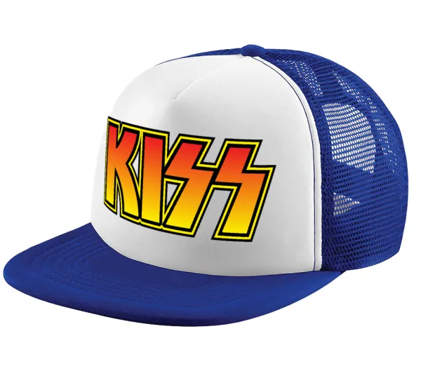 KISS — Adult Soft Trucker Hat with Blue/White Mesh (POLYESTER, ADULT, UNISEX, ONE SIZE)