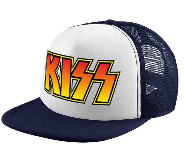 KISS — Adult Soft Trucker Hat with Dark Blue/White Mesh (POLYESTER, ADULT, UNISEX, ONE SIZE)