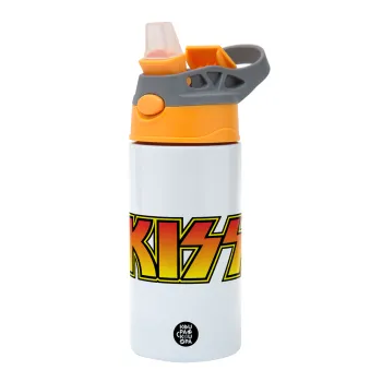 KISS, Παιδικό παγούρι θερμό, ανοξείδωτο, με καλαμάκι ασφαλείας, Πορτοκαλί/Γκρι (360ml) BPA-FREE