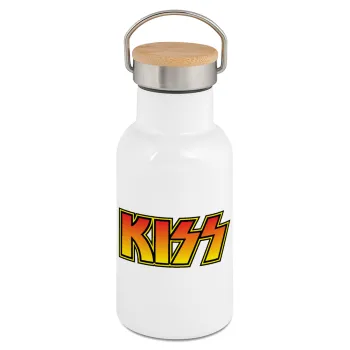 KISS, Metallic thermos (Stainless steel) White with wooden lid (bamboo), double-walled, 350ml