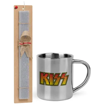 KISS, Easter Set, metallic thermal cup (300ml) & Easter aromatic flat candle (30cm) (GRAY)