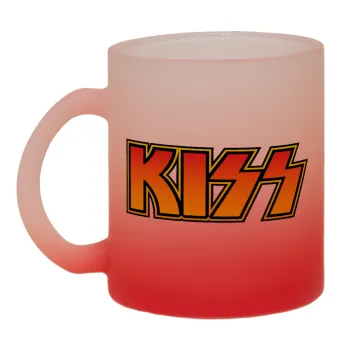 KISS, Κούπα γυάλινη δίχρωμη με βάση το κόκκινο ματ, 330ml