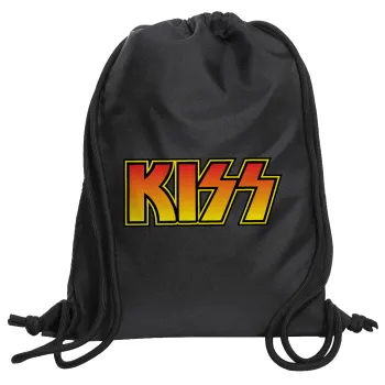 KISS, Backpack pouch GYMBAG Black, with pocket (40x48cm) & thick cords