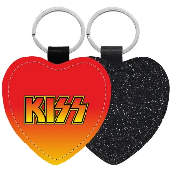 KISS, Μπρελόκ PU δερμάτινο glitter καρδιά ΜΑΥΡΟ