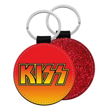 KISS, Μπρελόκ Δερματίνη, στρογγυλό ΚΟΚΚΙΝΟ (5cm)