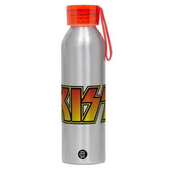KISS, Aluminum Sports Bottle 650ml – Silver with Red Cap and Silicone Strap