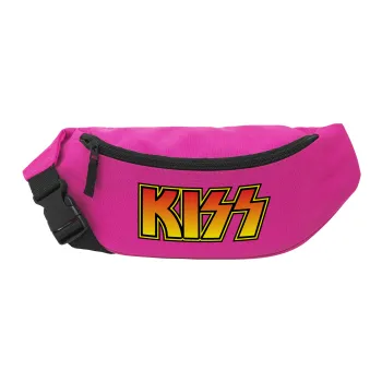 KISS, Unisex τσαντάκι μέσης (μπανάνα) χρώματος ΡΟΖ με 2 τσέπες