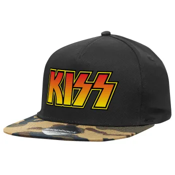 KISS, Καπέλο Ενηλίκων Flat Snapback Μαύρο/Παραλλαγή, (100% ΒΑΜΒΑΚΕΡΟ TWILL, ΕΝΗΛΙΚΩΝ, UNISEX, ONE SIZE)