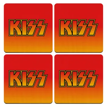 KISS, ΣΕΤ x4 Σουβέρ ξύλινα τετράγωνα plywood (9cm)