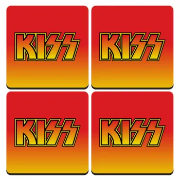 KISS, ΣΕΤ 4 Σουβέρ ξύλινα τετράγωνα (9cm)