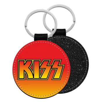 KISS, Μπρελόκ Δερματίνη, στρογγυλό ΜΑΥΡΟ (5cm)