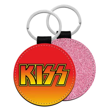 KISS, Μπρελόκ Δερματίνη, στρογγυλό ΡΟΖ (5cm)