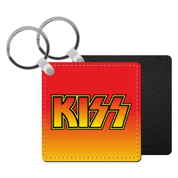 KISS, Μπρελόκ Δερματίνη, τετράγωνο ΜΑΥΡΟ (5x5cm)