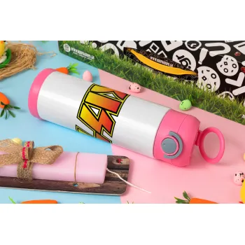 KISS, Easter candle, Childrens hot water bottle, stainless steel, with safety straw, PINK (500ml)