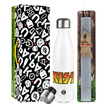 KISS, Πασχαλινή Λαμπάδα με μεταλλικό παγούρι θερμός λευκός (500ml) & λαμπάδα αρωματική πλακέ (30cm) (ΓΚΡΙ)