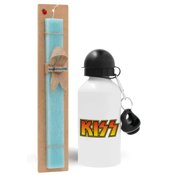 KISS, Easter Set, metallic aluminum water bottle (500ml) & scented flat candle (30cm) (TURQUOISE)
