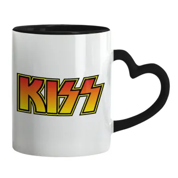 KISS, Mug heart black handle, ceramic, 330ml