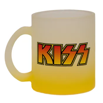 KISS, Κούπα γυάλινη δίχρωμη με βάση το κίτρινο ματ, 330ml