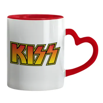 KISS, Κούπα καρδιά χερούλι κόκκινη, κεραμική, 330ml