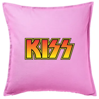 KISS, Μαξιλάρι καναπέ ΡΟΖ 100% βαμβάκι, περιέχεται το γέμισμα (50x50cm)