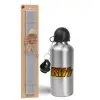 Easter Set, metallic silver aluminum water bottle (500ml) & aromatic flat Easter candle (30cm) (GRAY)